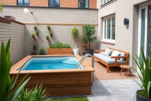 Mini-piscine 2x2 m installée sur une terrasse compacte - piscine pour petit jardin ou balcon