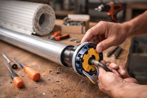 Installation d'un moteur tubulaire dans un axe de volet roulant pour transformer un volet manuel en volet motorisé