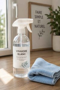 Vaporisateur de vinaigre blanc et chiffon en microfibres pour nettoyer les vitres naturellement, sans produits chimiques