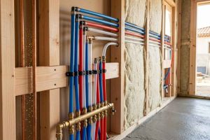 Installation de tuyaux PEX flexibles dans un mur, solution moderne et économique pour une plomberie durable