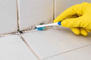 Astuce pratique pour nettoyer les joints de carrelage noircis dans la salle de bain avec une brosse à dents et des produits naturels