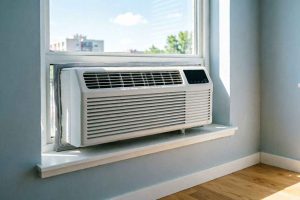 Schéma visuel et installation d'un climatiseur de fenêtre monobloc dans un appartement moderne pour l'été