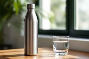 Utilisation d'une gourde en inox élégante pour remplacer les bouteilles en plastique au quotidien