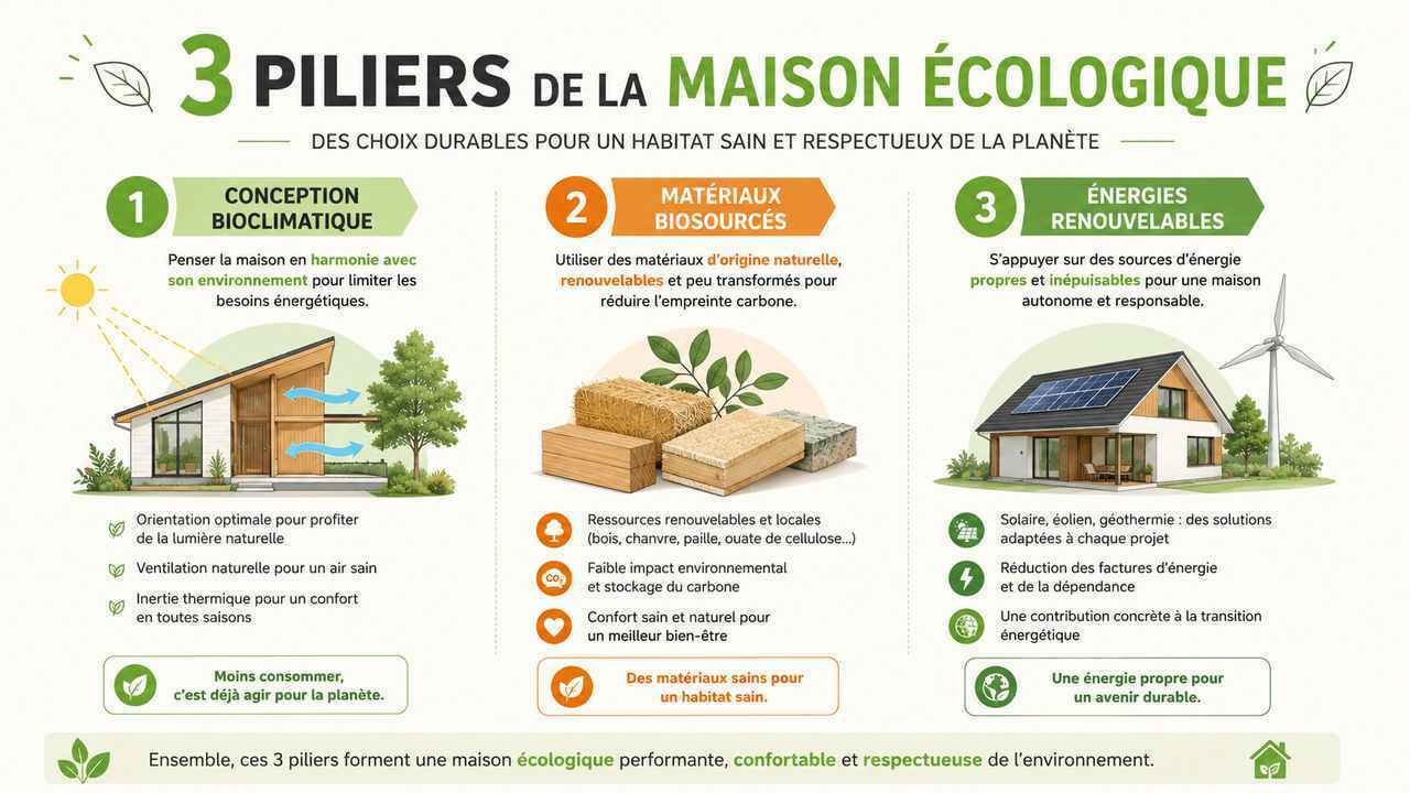 Infographie présentant les principes fondamentaux de la maison écologique