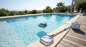 Le matériel indispensable pour entretenir une piscine : épuisette, brosse et robot nettoyeur